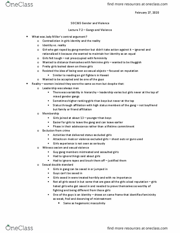 SOC362H5 Lecture Notes - Lecture 7: Hegemonic Masculinity, Masculinity, Intersectionality thumbnail