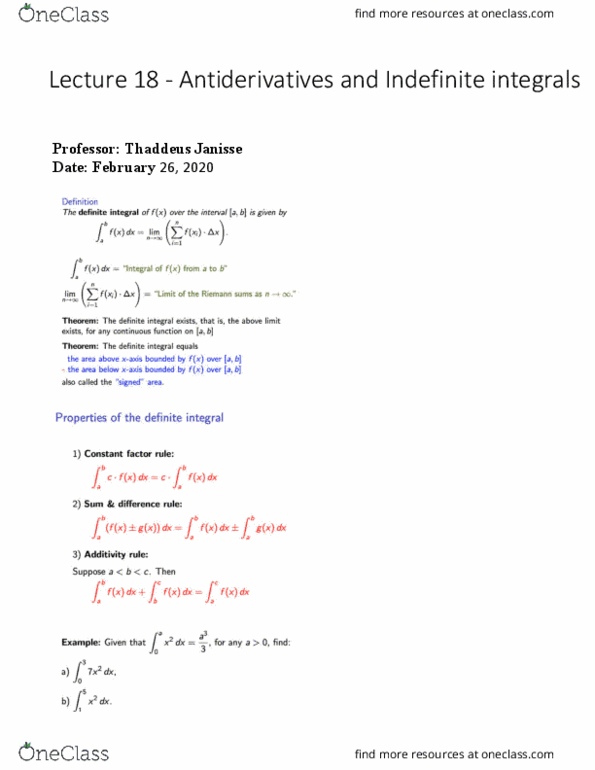 MAT137Y1 Lecture 23: Antiderivatives and Indefinite integrals cover image