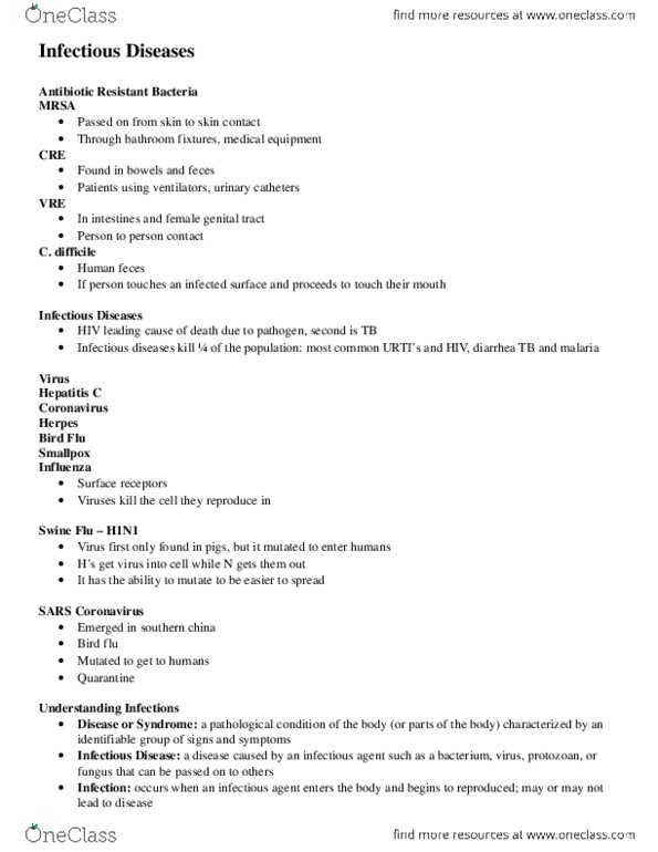 KINE 1020 Lecture Notes - Coronavirus, Tetanus, Gonorrhea thumbnail