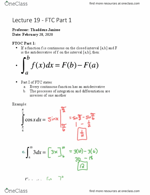 MAT137Y1 Lecture Notes - Lecture 24: Antiderivative cover image
