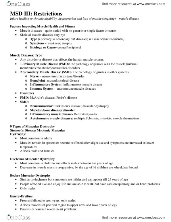 KINE 1020 Lecture Notes - Myositis, Scapula, Tetany thumbnail