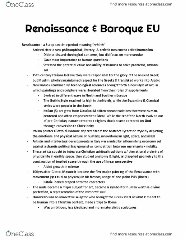 ARH 2000 Chapter 17: Renaissance & Baroque EU thumbnail