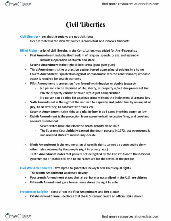 POS 1041 Lecture Notes - Lecture 4: Excessive Bail Clause, Establishment Clause, Pentagon Papers thumbnail