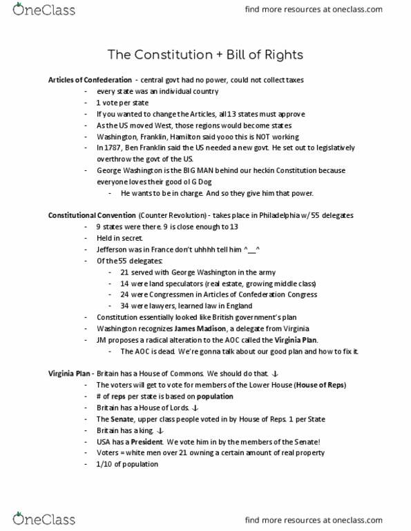 AMH 1010 Lecture Notes - Lecture 4: Connecticut Compromise, Excessive Bail Clause, 6 Years thumbnail
