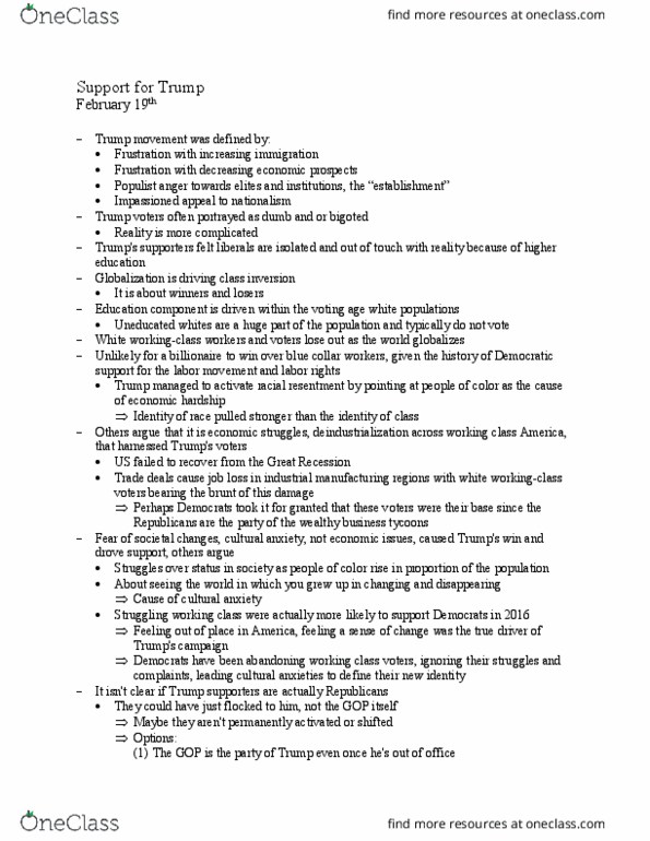 POLS 125 Lecture Notes - Lecture 9: Blue-Collar Worker, Voting Age, Deindustrialization thumbnail