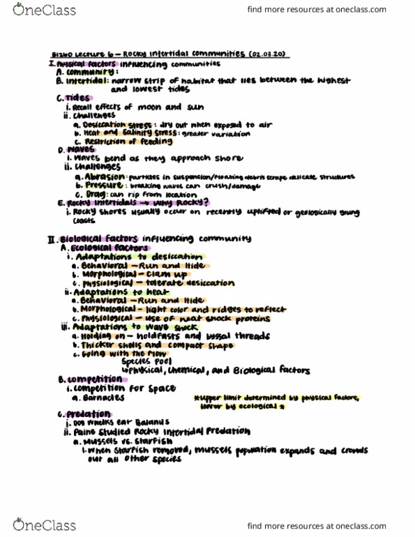 CAS BI 260 Lecture Notes - Lecture 6: Byssus, Desiccation, Species Pool thumbnail