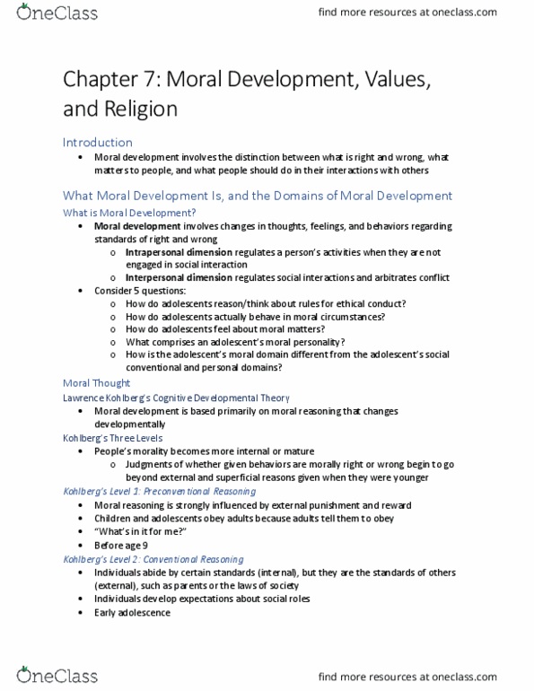 PSYC 2351 Chapter Notes - Chapter 7: Moral Development, Moral Reasoning, Social Cognitive Theory thumbnail