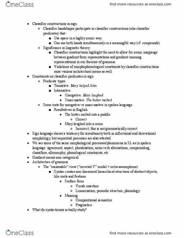 LIN 310 Lecture Notes - Lecture 6: Unaccusative Verb, Morphophonology, Semantics thumbnail