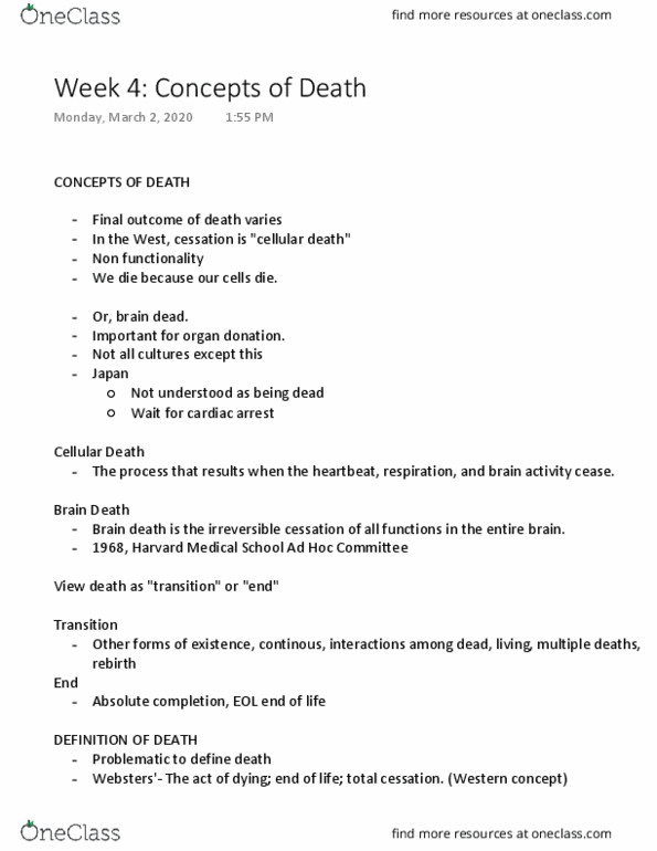 RELIGST 2M03 Lecture Notes - Lecture 4: Brain Death, Organ Donation, Chuukese Language thumbnail