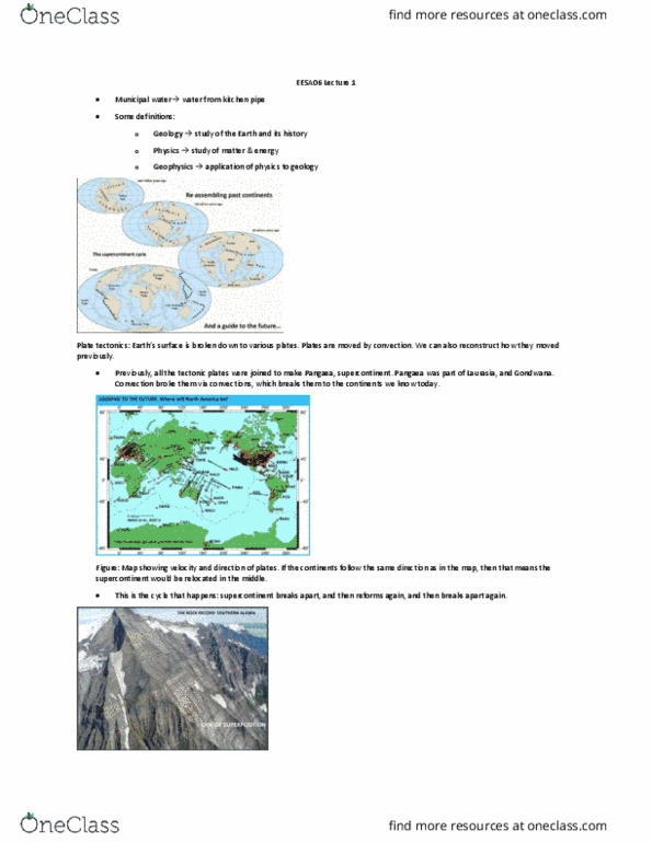 EESA06H3 Lecture Notes - Lecture 1: Supercontinent, Laurasia, Cenozoic thumbnail