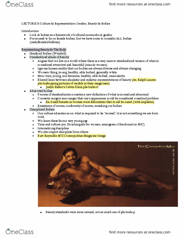 GSWS 101 Lecture Notes - Lecture 5: Burt Reynolds, Cosmopolitan (Magazine), Plastic Surgery thumbnail
