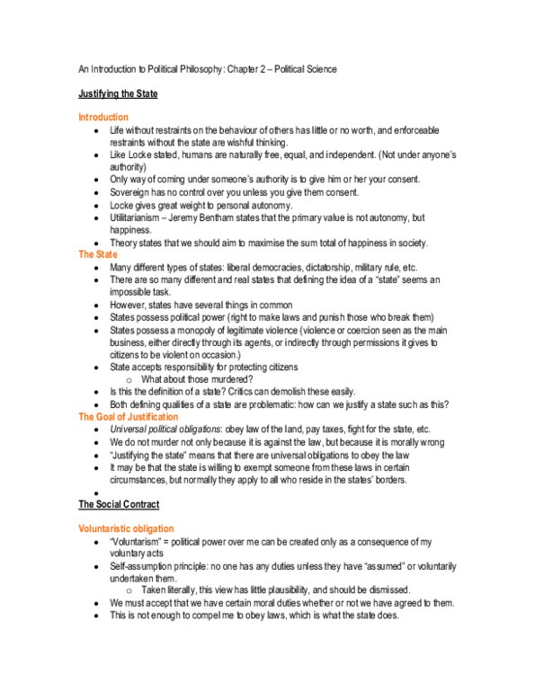 Political Science 1020E Chapter 2: Justifying the State thumbnail