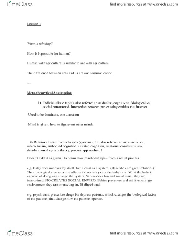 PSYC 354 Lecture Notes - Dishabituation, Enactivism, Empiricism thumbnail