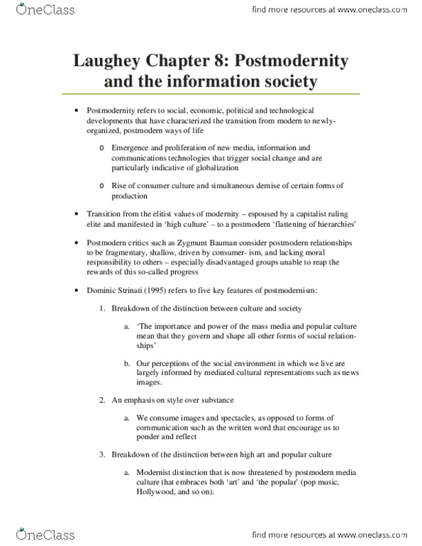 CMN2160 Chapter Notes -Information Society, Postmodern Culture, Metanarrative thumbnail