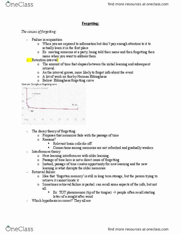 PSYCH 2H03 Chapter Notes - Chapter 29: Hermann Ebbinghaus, Forgetting Curve thumbnail