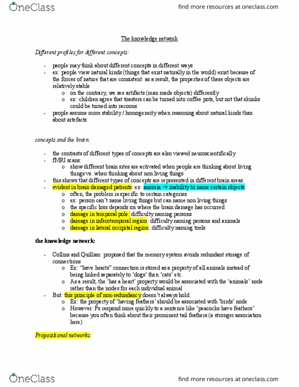 PSYCH 2H03 Chapter Notes - Chapter 33: Knowledge Network, Cerebral Hemisphere, Anomic Aphasia thumbnail