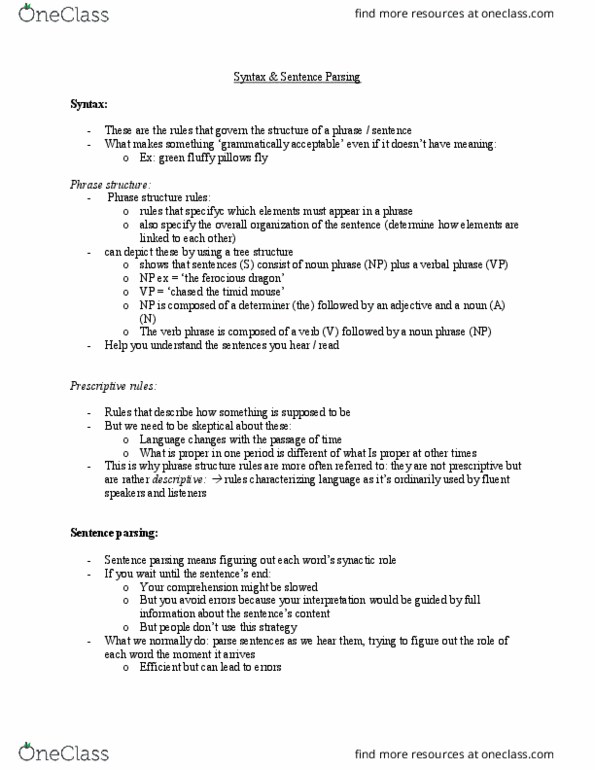 PSYCH 2H03 Chapter Notes - Chapter 35: Phrase Structure Rules, Parsing thumbnail