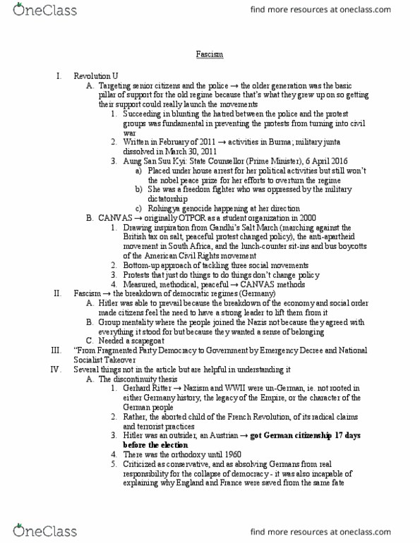 PSC 1001 Lecture Notes - Lecture 17: Aung San Suu Kyi, African-American Civil Rights Movement (1954–1968), Gerhard Ritter thumbnail