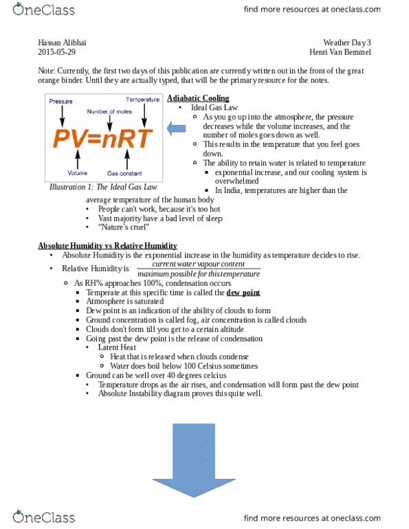 EESB03H3 Lecture Notes - Lecture 3: Ideal Gas Law, Dew Point, Bemmel thumbnail