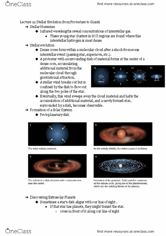 AST 104 Lecture Notes - Lecture 11: Protoplanetary Disk, Stellar Evolution, Molecular Cloud thumbnail