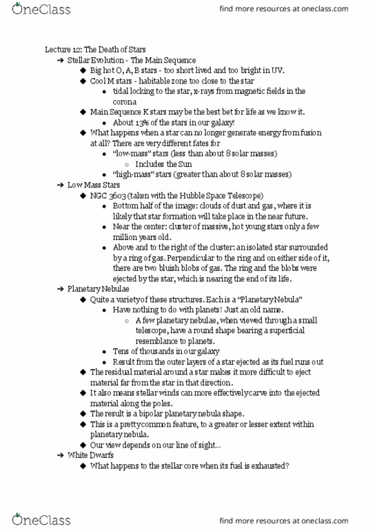 AST 104 Lecture Notes - Lecture 12: Ngc 3603, Planetary Nebula, Hubble Space Telescope thumbnail