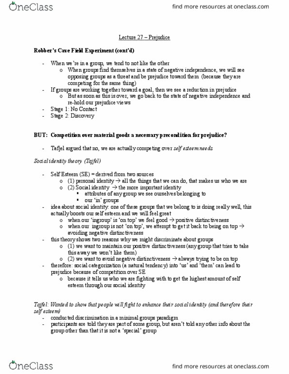 PSYCH 2C03 Lecture Notes - Lecture 27: Henri Tajfel thumbnail