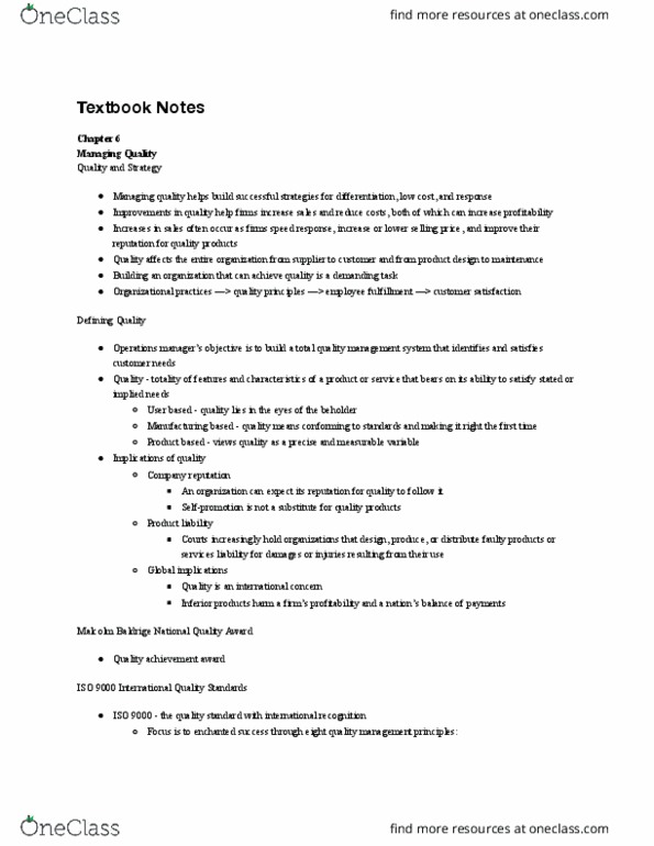 B A 360 Chapter Notes - Chapter 6: Malcolm Baldrige National Quality Award, Total Quality Management, Quality Management System thumbnail