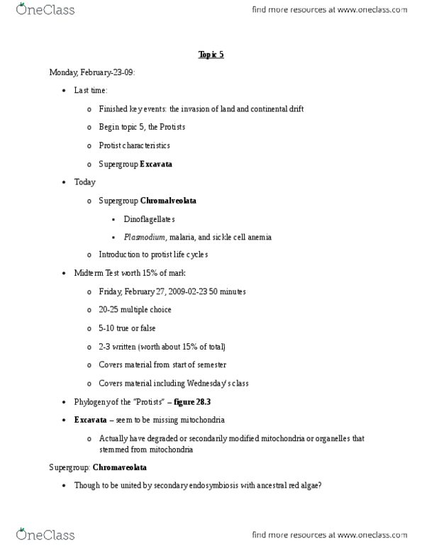 BIOL108 Lecture Notes - Laminaria, Chloroplast, Continental Drift thumbnail