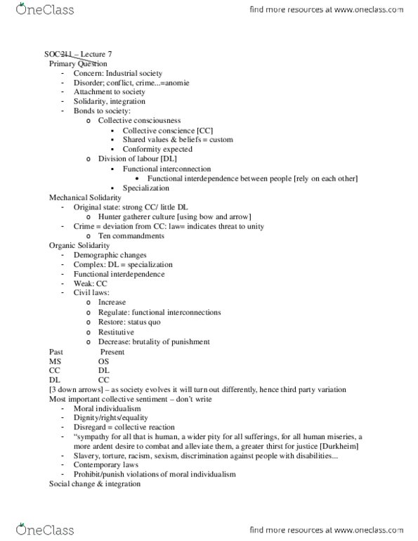 SOC211H5 Lecture Notes - Individualism, Anomie thumbnail