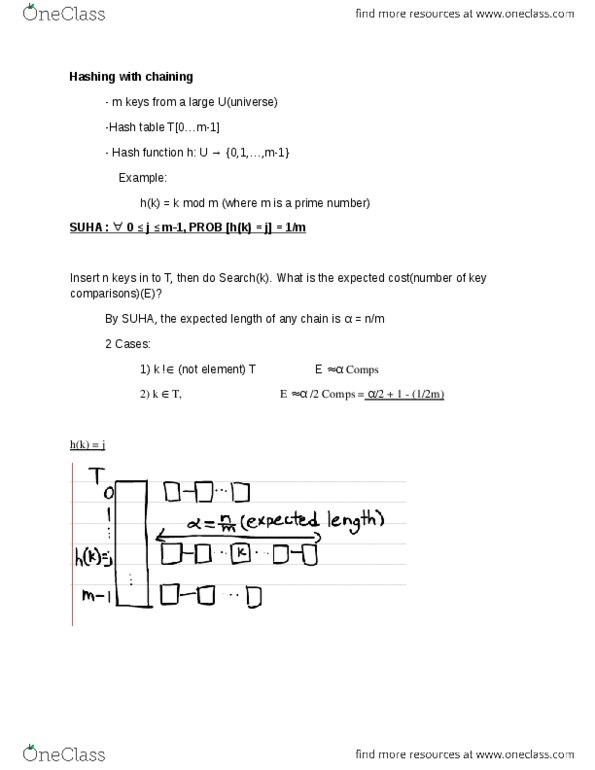 CSC263H1 Lecture Notes - Lecture 9: Hash Table, Quicksort, Prime Number thumbnail