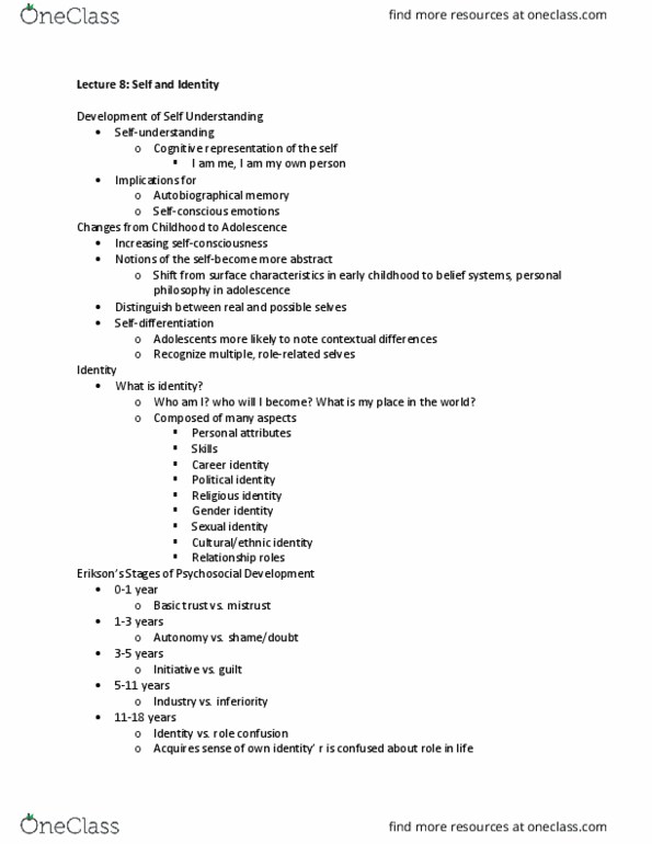 PSYC 1101 Lecture Notes - Lecture 8: Autobiographical Memory, Gender Identity, Sexual Identity thumbnail