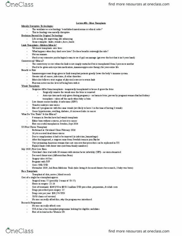 MEDRADSC 3Y03 Lecture Notes - Lecture 8: Face Transplant, Cleveland Clinic, Uterus thumbnail