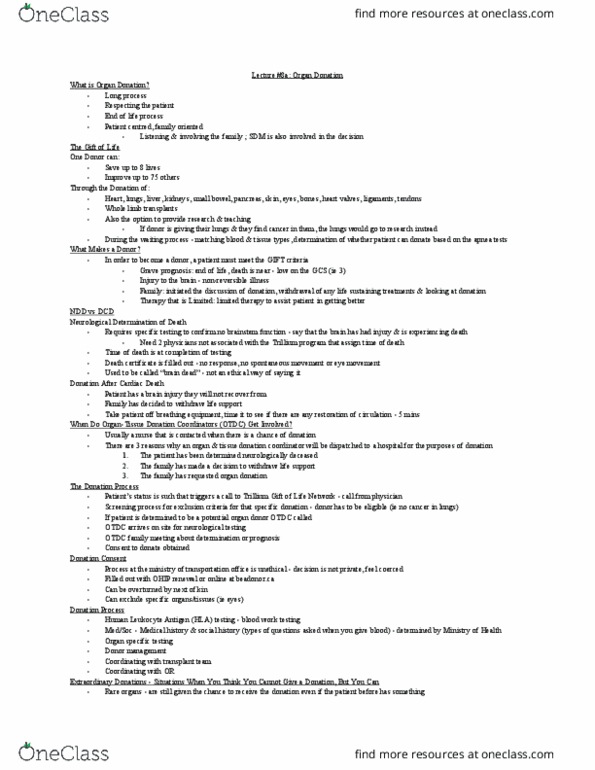 MEDRADSC 3Y03 Lecture Notes - Lecture 8: Human Leukocyte Antigen, Heart Transplantation, Organ Donation thumbnail