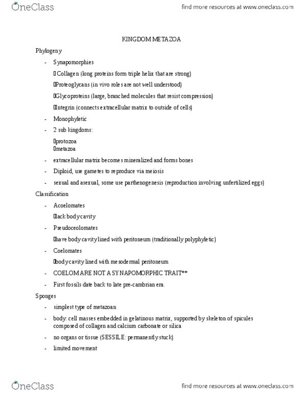 BIOL165 Lecture Notes - Integrin, Cestoda, Crustacean thumbnail