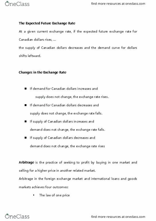 Economics 1022A/B Lecture Notes - Lecture 18: Foreign Exchange Market, Demand Curve, Interest Rate Parity cover image