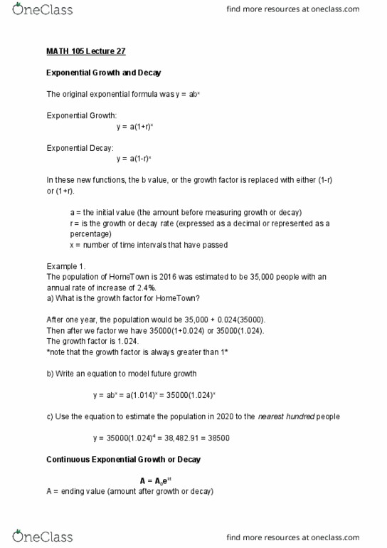 MATH 105 Lecture Notes - Lecture 27: Growth Factor thumbnail