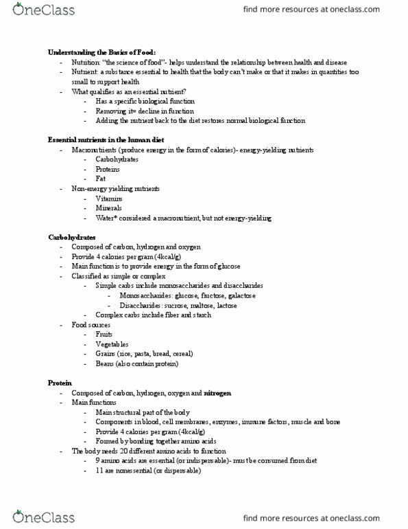 FSCN 1012 Lecture Notes - Lecture 5: Nutrient, Maltose, Galactose thumbnail