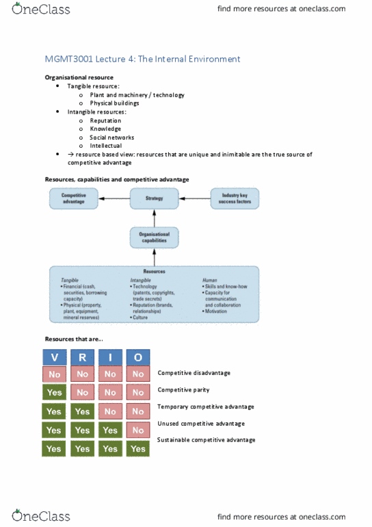 MGMT3001 Lecture Notes - Lecture 4: Resource-Based View, Competitive Advantage, Value Chain thumbnail