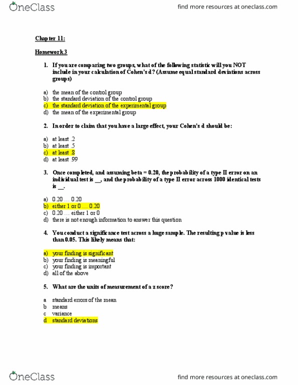 PNB 3XE3 Study Guide - Fall 2020, Quiz - Standard Deviation, Type I And ...