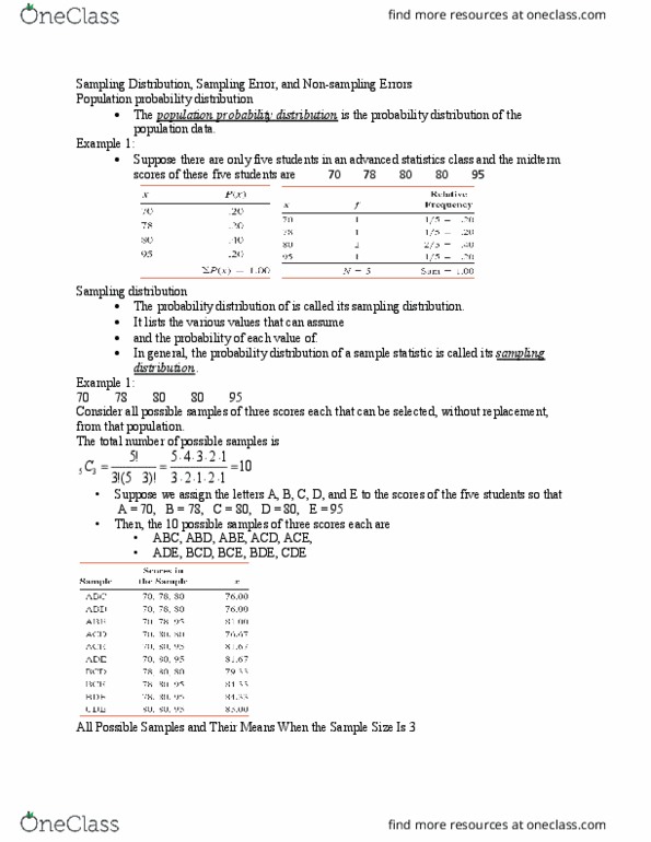 SOCSCI 2J03 Lecture Notes - Lecture 7: Non-Sampling Error, Sampling Error, Sampling Distribution thumbnail