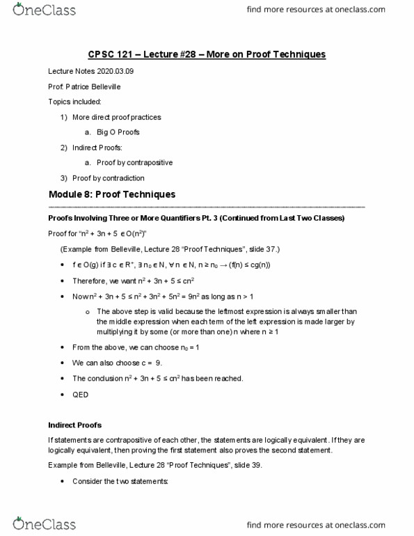 CPSC 121 Lecture Notes - Lecture 28: Modus Tollens cover image