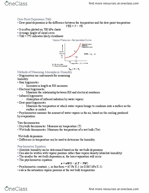 GGR214H5 Lecture Notes - Lecture 3: Wet-Bulb Temperature, Hygrometer, Humidity thumbnail