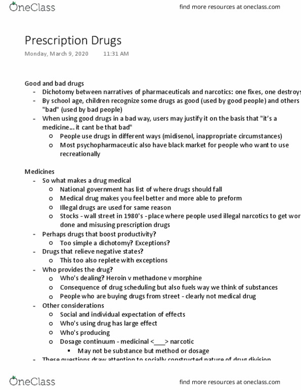 HLTHAGE 2L03 Lecture Notes - Lecture 9: Prescription Drug, Methadone, Morphine thumbnail