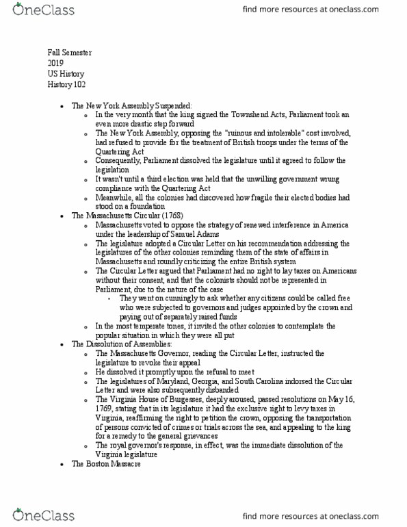 HIST 102 Chapter Notes - Chapter 5: New York State Assembly, Townshend Acts, Quartering Acts thumbnail