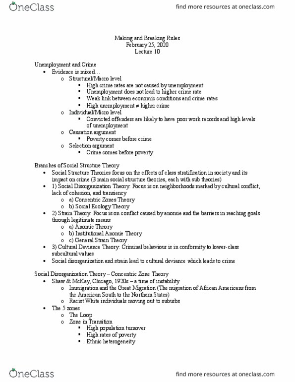 SOCPSY 2D03 Lecture Notes - Lecture 10: Social Disorganization Theory, Work Group, Class Stratification thumbnail