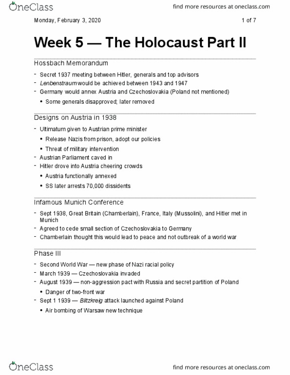 Sociology 2256A/B Lecture Notes - Lecture 5: Hossbach Memorandum, Blitzkrieg, Genocide Convention thumbnail