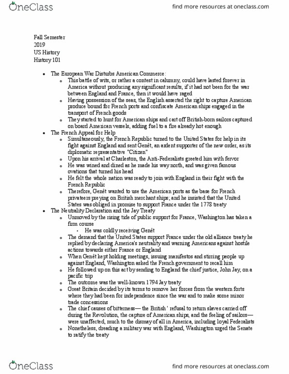 HIST 101 Lecture Notes - Lecture 15: Jay Treaty thumbnail