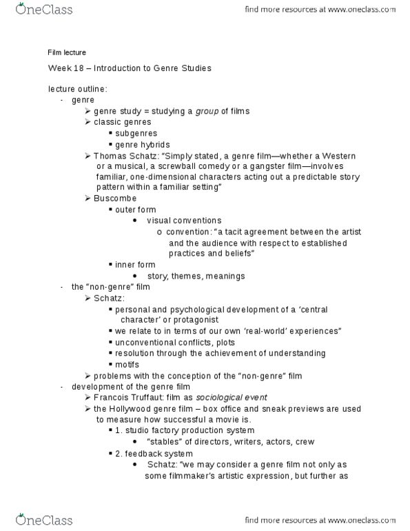 Film Studies 1020E Lecture Notes - Screwball Comedy Film, Polysemy, Nuclear Family thumbnail