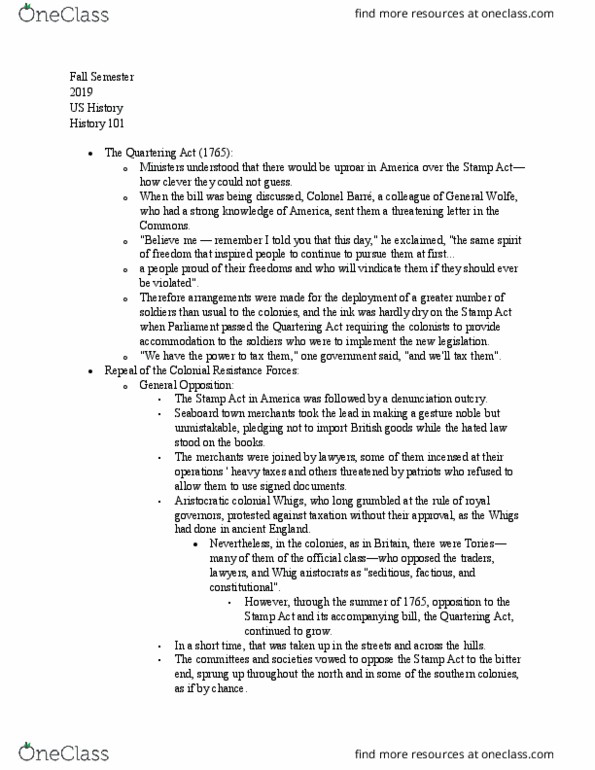HIST 101 Chapter Notes - Chapter 9: Quartering Acts, Stamp Duty thumbnail