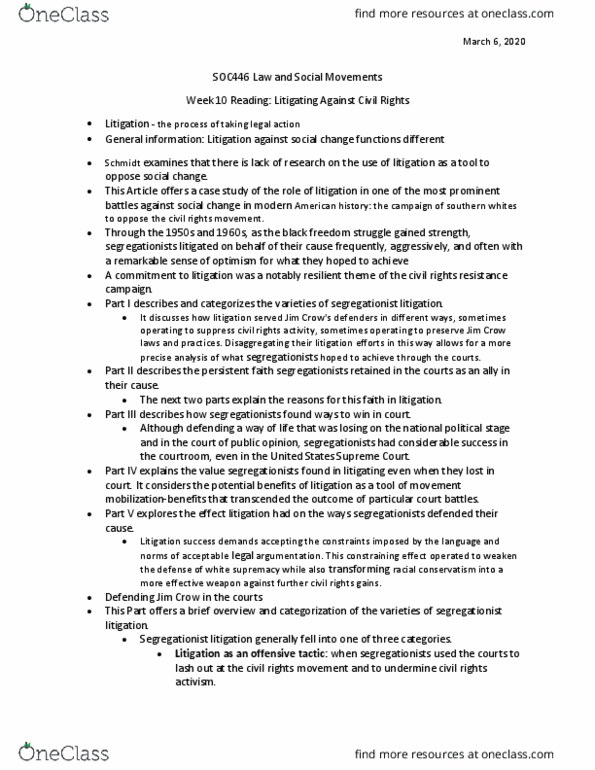 SOC446H5 Lecture Notes - Lecture 10: White Supremacy, White Southerners, Private Law thumbnail